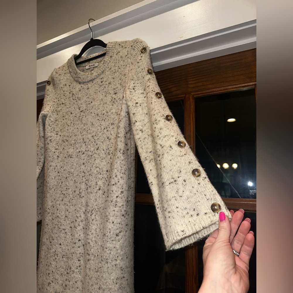 EUC Madewell Wool Blend Size XS Oversized Cozy Cream Sweater Mock Neck Dress - Picture 5 of 13